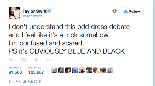 tweet from Taylor Swift about dress