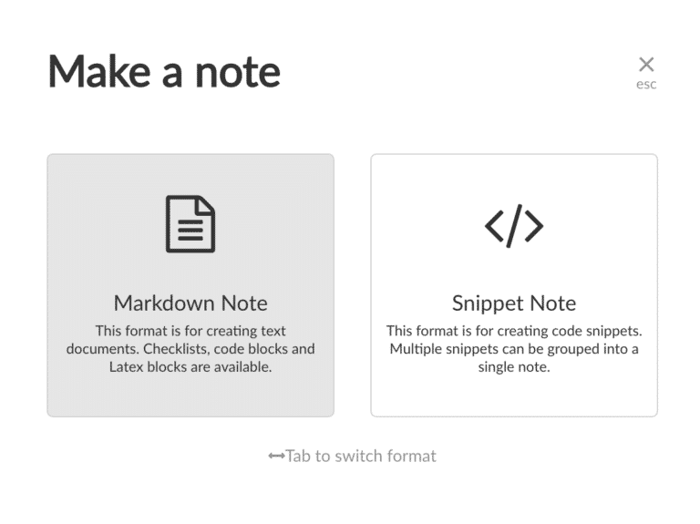 Creating a Markdown Note or Code Snippet