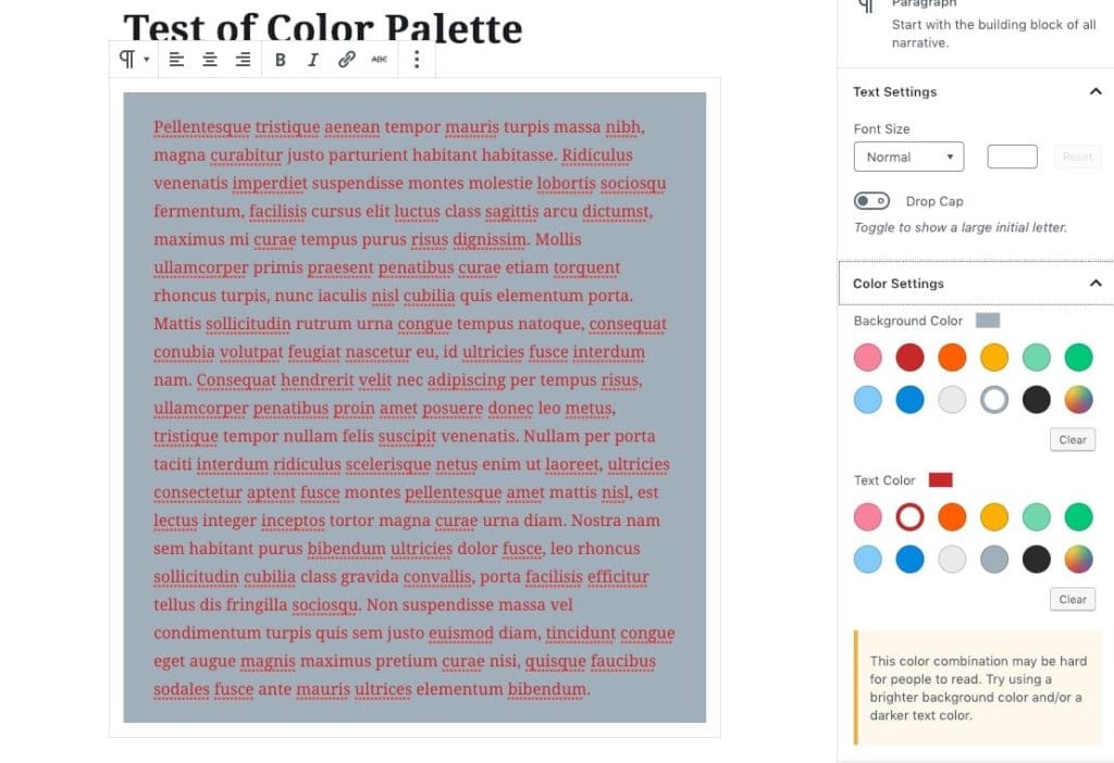 Default WordPress Editor Color Palette