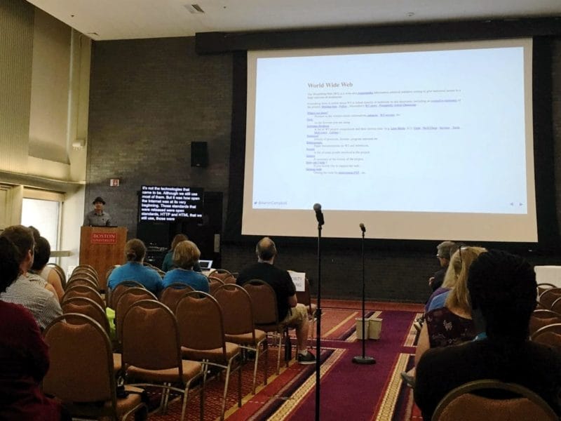 Aaron D. Campbell delivering his presentation "The Future: Why the Open Web Matters" at WordCamp Boston 2019