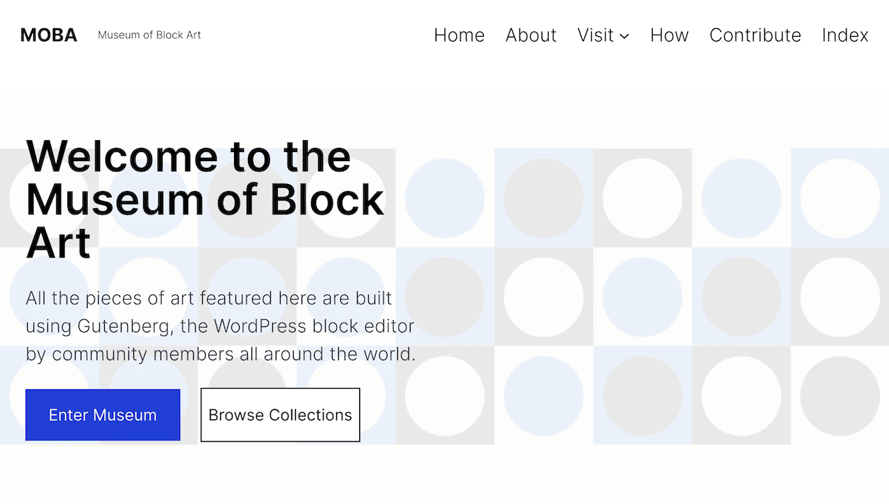 screenshot of the front page of the Museum of Block Art website